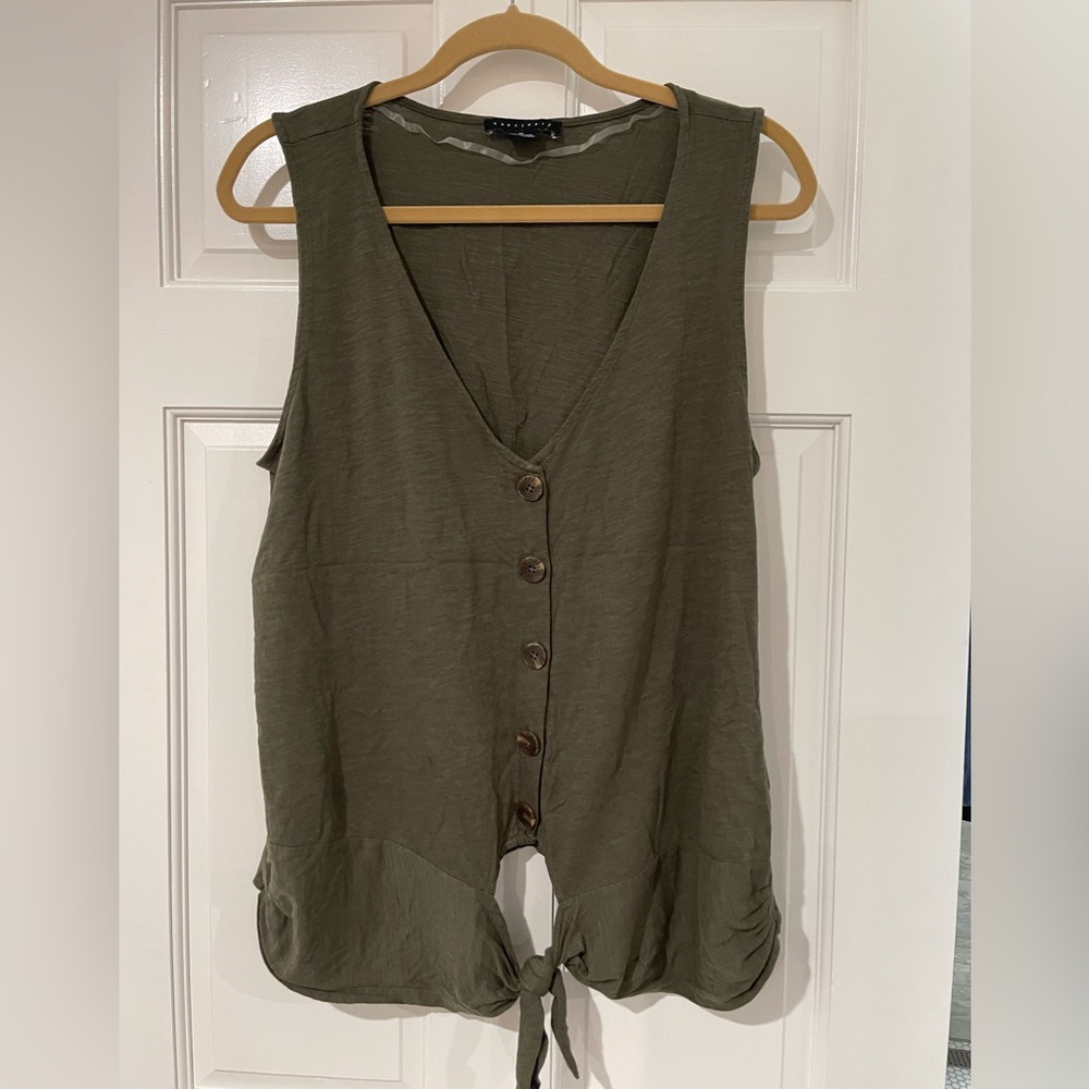 Sanctuary XL button tank with tie at hip - olive